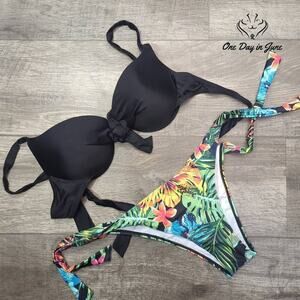 ODIJ Molded Cup Floral Tie Side Bikini Swimsuit Size XL